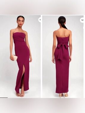 Lulu's Strapless Wine Sheath Gown with Back Bow